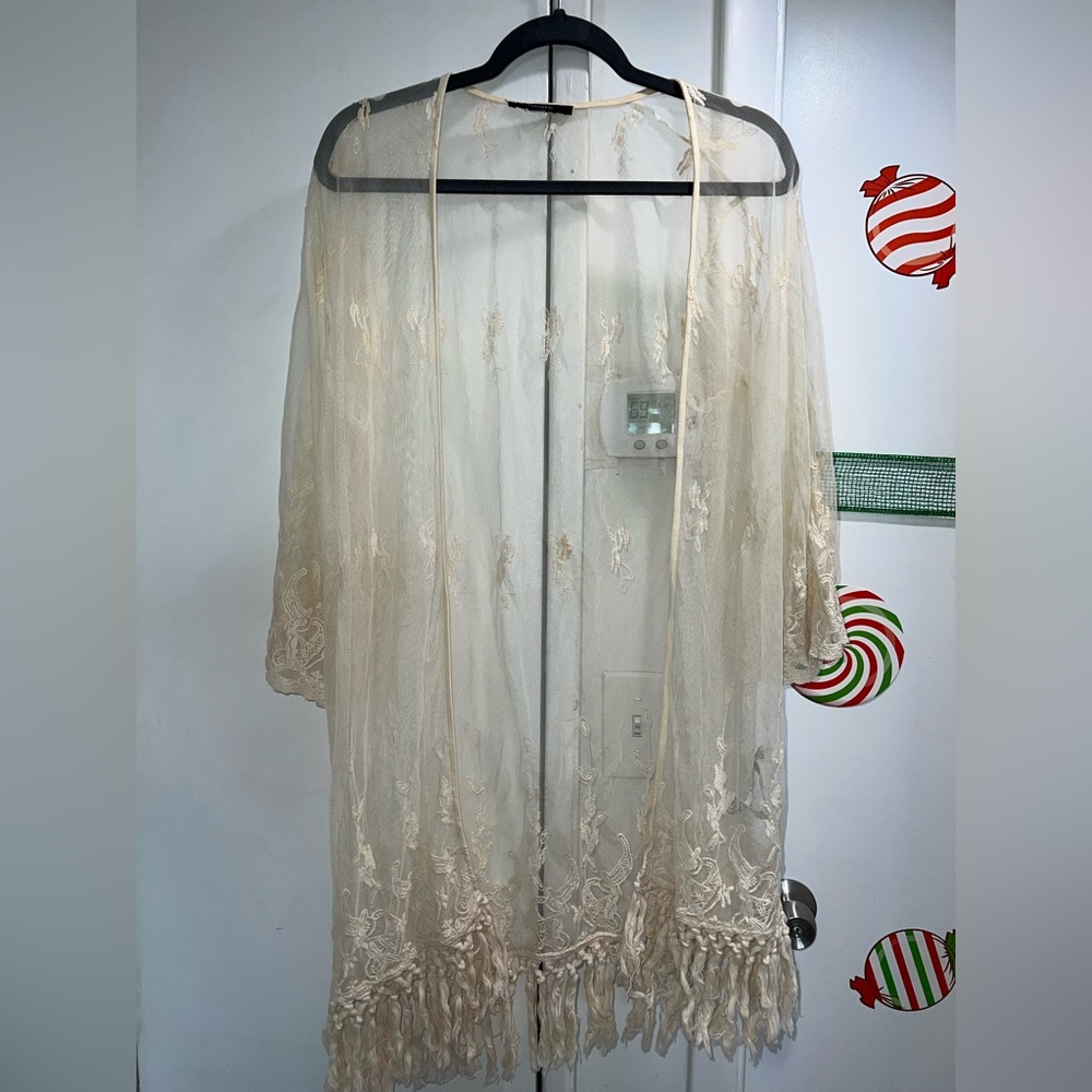 Sheer embroidered kimono